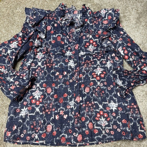 Etoile Isabel Marant Tedy Printed Linen Ruffle Shirt - Picture 2 of 5